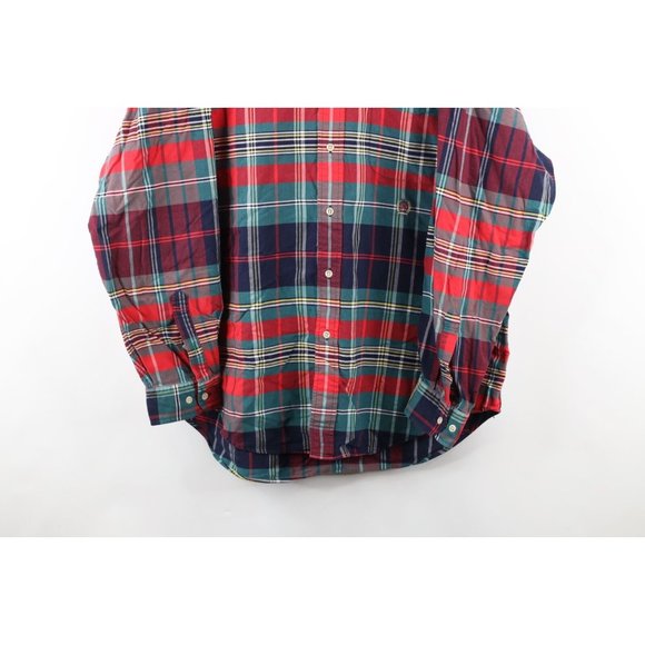 Vtg 90s Tommy Hilfiger Mens Large Faded Rainbow Plaid Collared Button Down Shirt - Picture 3 of 9